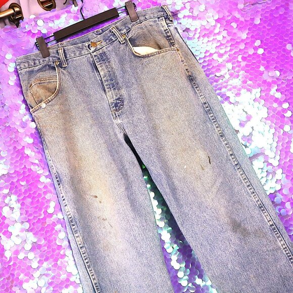 LIGHTLY DISTRESSED JEANS 36x32 Wrangler *FLAWED* Denim Acid Wash Y2K 90s Classic - Picture 1 of 9